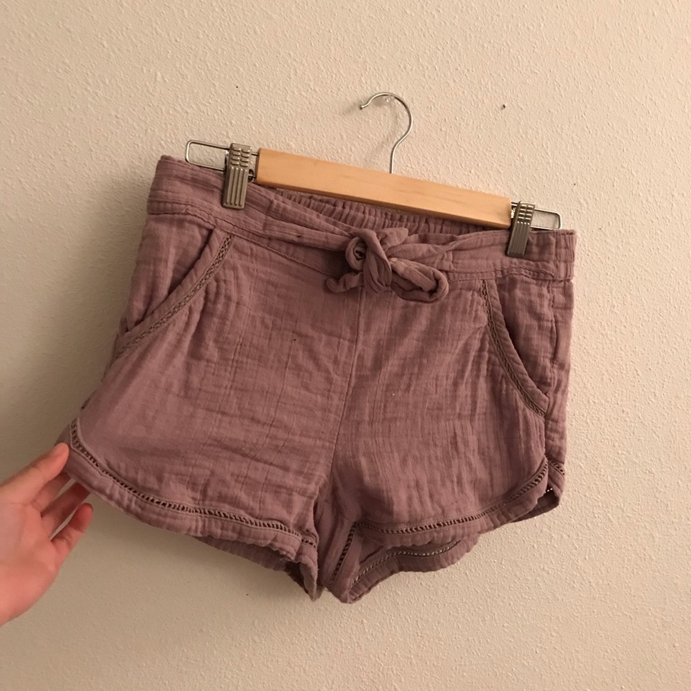 Lavender tie up shorts
